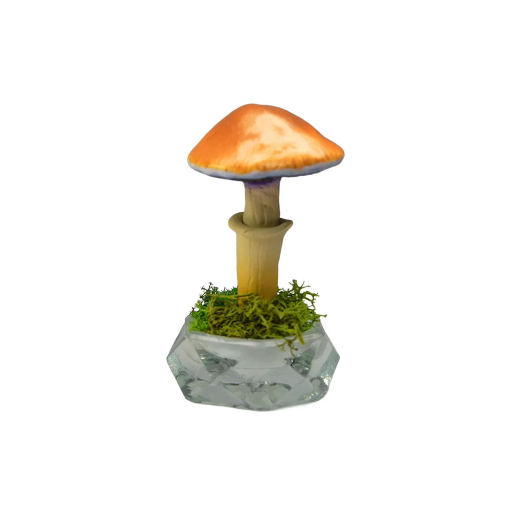 SPY26S6 • Handmade Magic Mushroom Decor on Thrifted Hexagon Glass Base (1 of 2)
