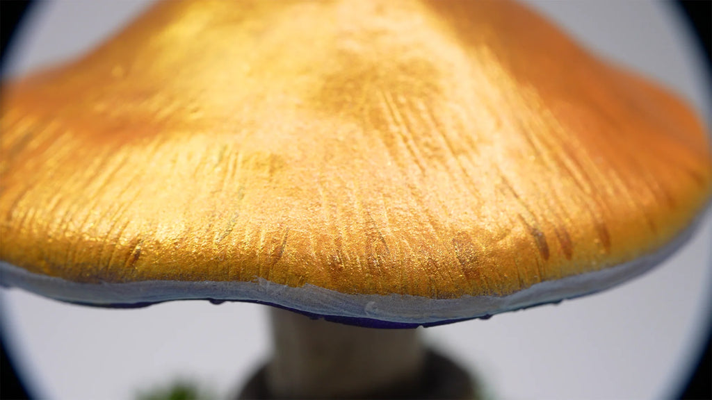 SPY26M3 • Handmade Magic Mushroom Decor Art on Thrifted Glass Base (1 of 2)