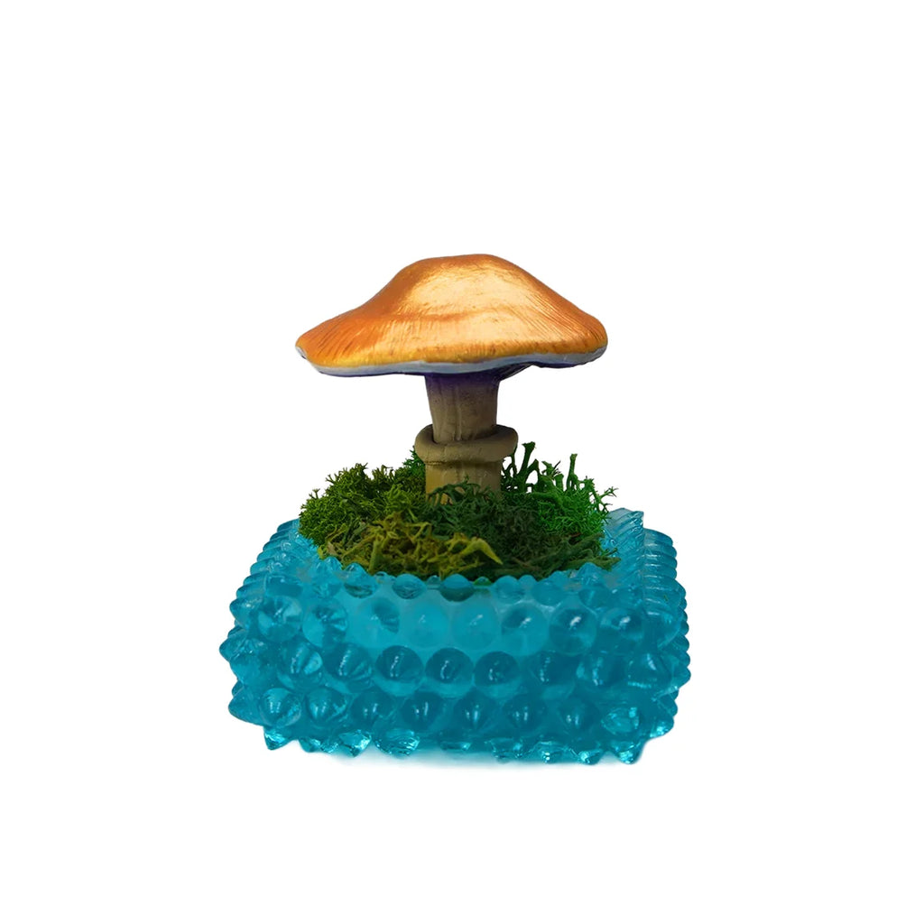 SPY26M3 • Handmade Magic Mushroom Decor Art on Thrifted Glass Base (1 of 2)