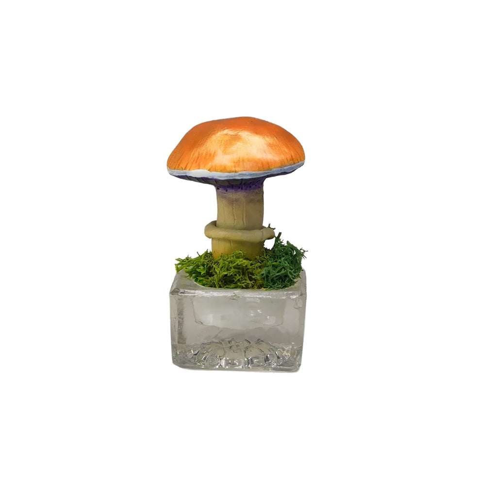 SPY26S9 • Handmade Magic Mushroom Decor Art on Thrifted Glass Base