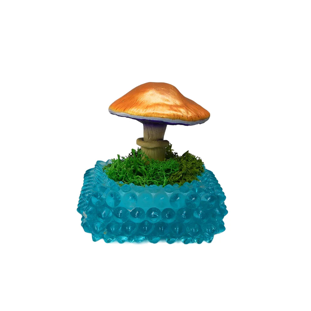 SPY26M3 • Handmade Magic Mushroom Decor Art on Thrifted Glass Base (1 of 2)