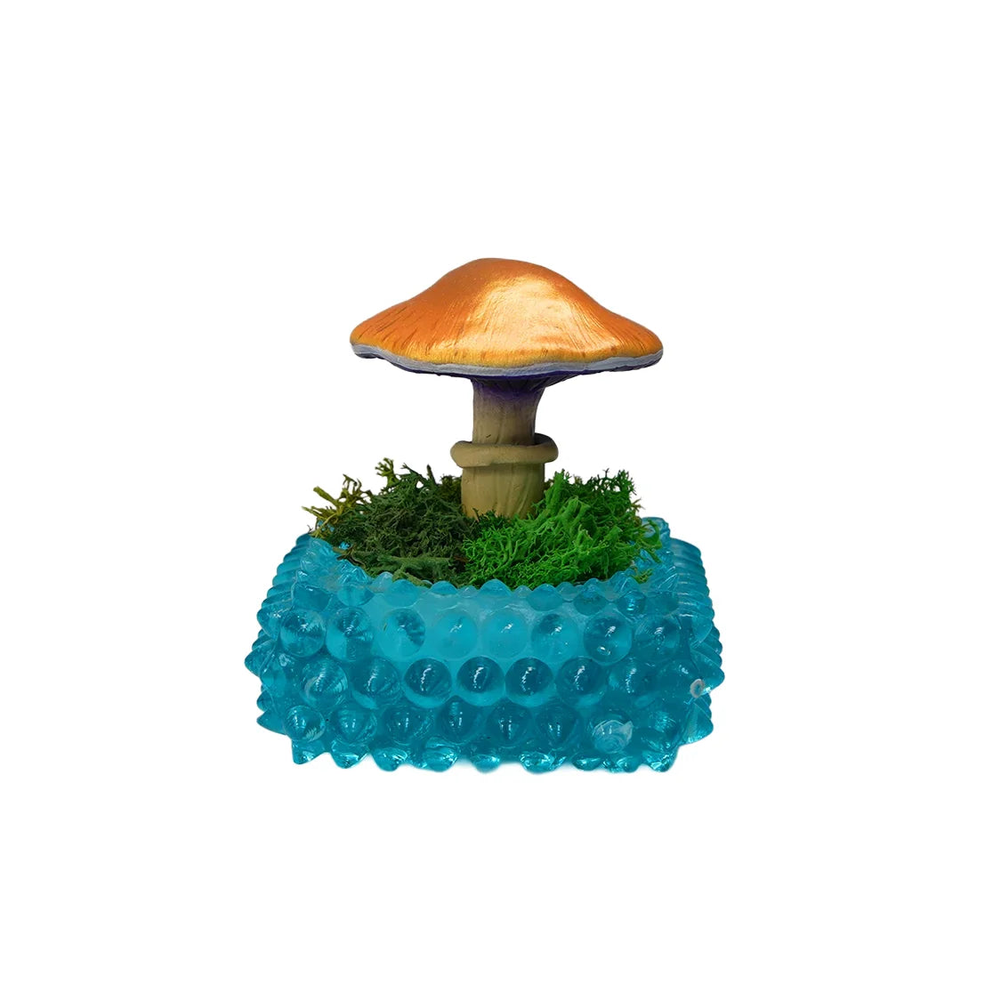 SPY26M3 • Handmade Magic Mushroom Decor Art on Thrifted Glass Base (1 of 2)