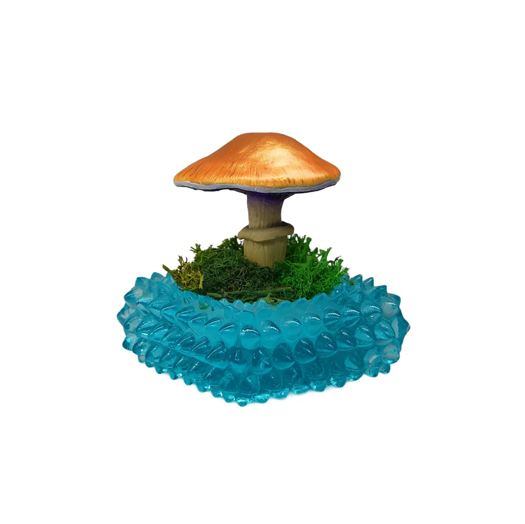 SPY26M3 • Handmade Magic Mushroom Decor Art on Thrifted Glass Base (1 of 2)
