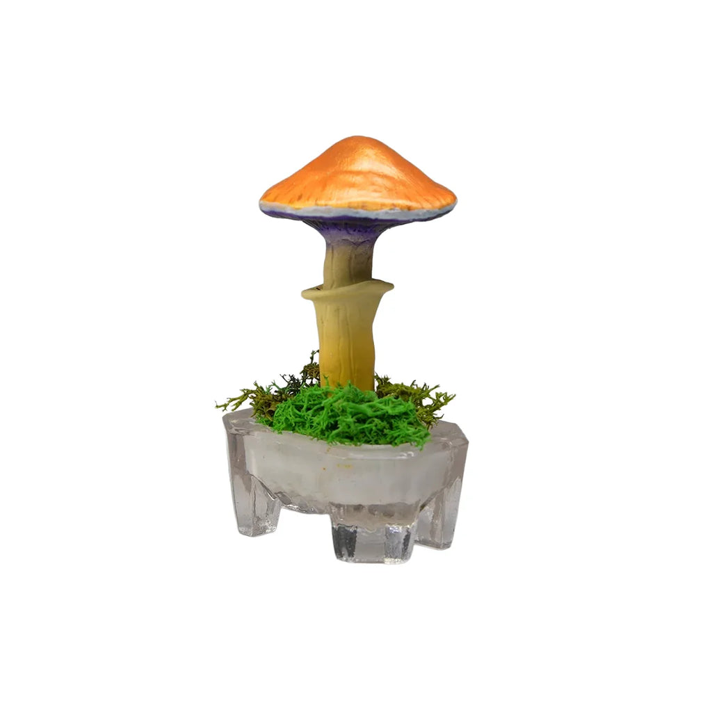 SPY26S8 • Handmade Magic Mushroom Decor Art on Thrifted Glass Base