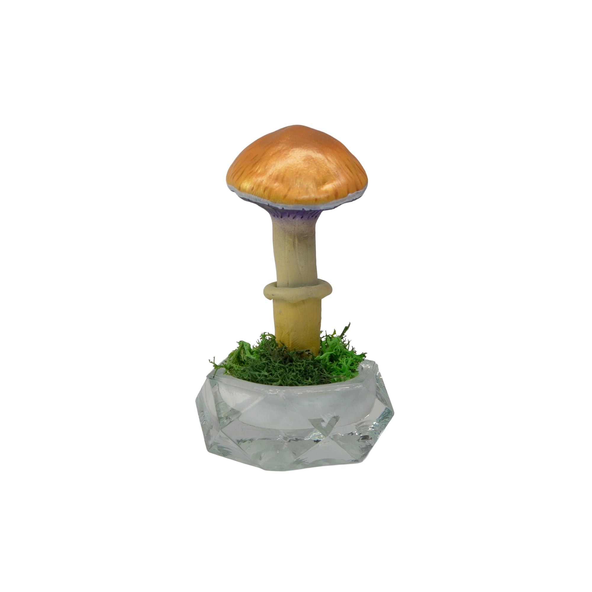 SPY26S7 • Handmade Magic Mushroom Decor on Thrifted Hexagon Glass Base (2 of 2)
