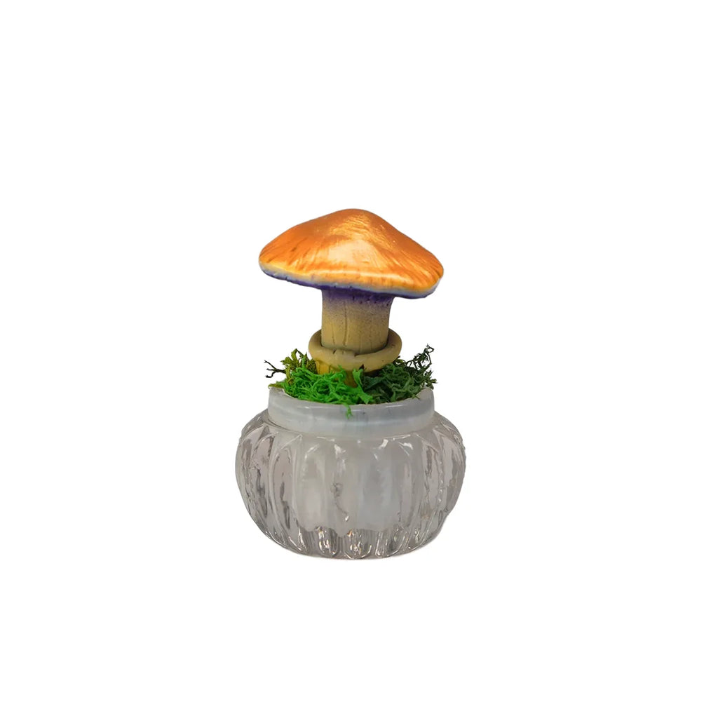 SPY26S7 • Handmade Magic Mushroom Decor Art on Thrifted Glass Base