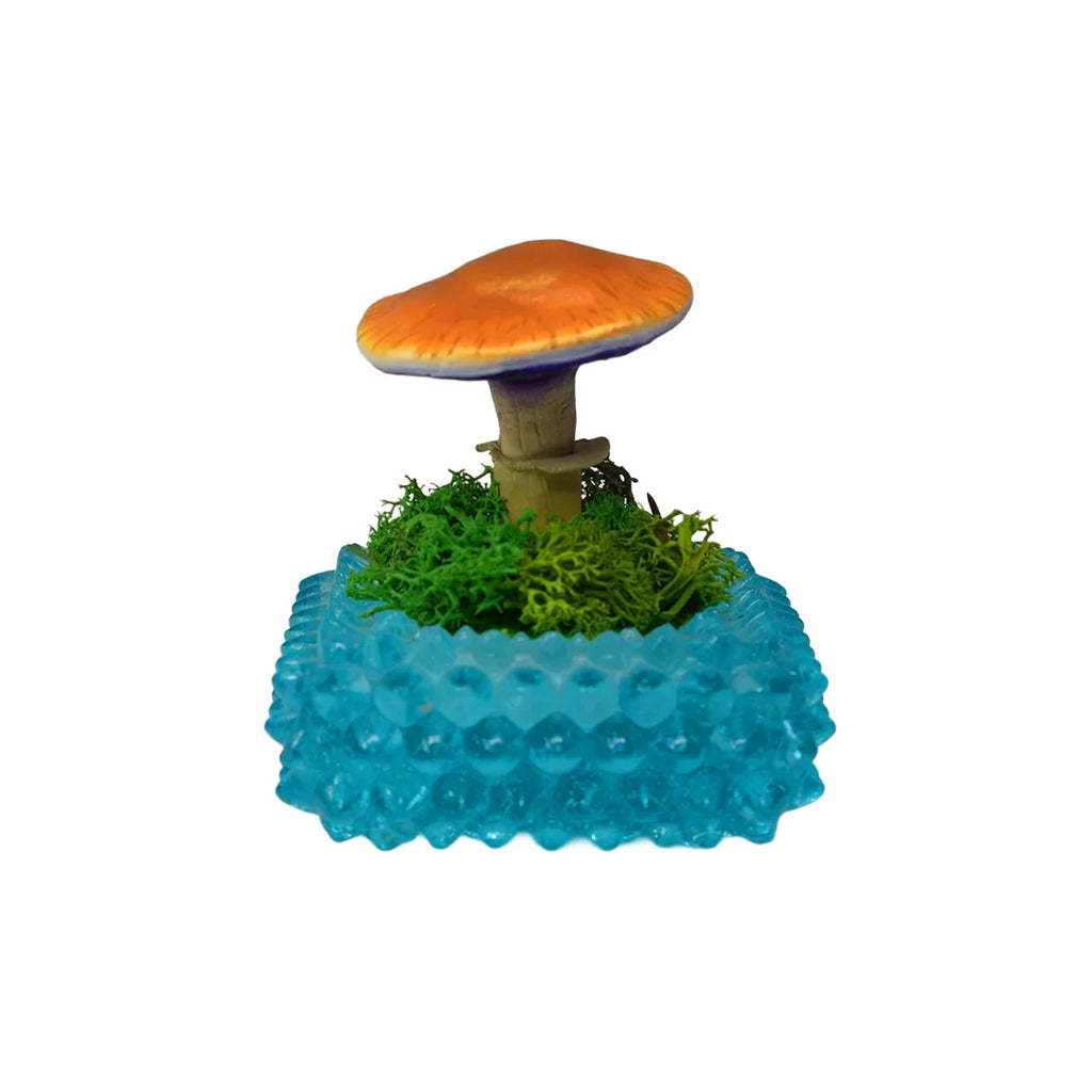 SPY26M4 • Handmade Magic Mushroom Decor on Thrifted Blue Glass Base (2 of 2)