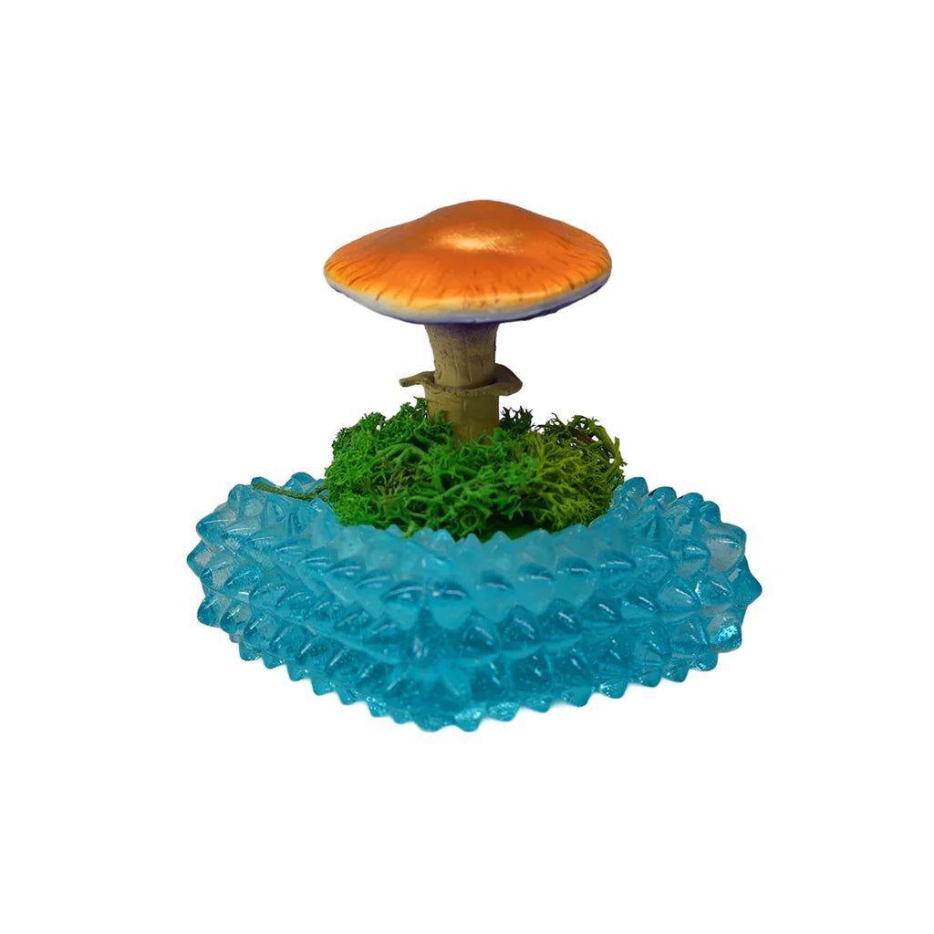 SPY26M4 • Handmade Magic Mushroom Decor on Thrifted Blue Glass Base (2 of 2)