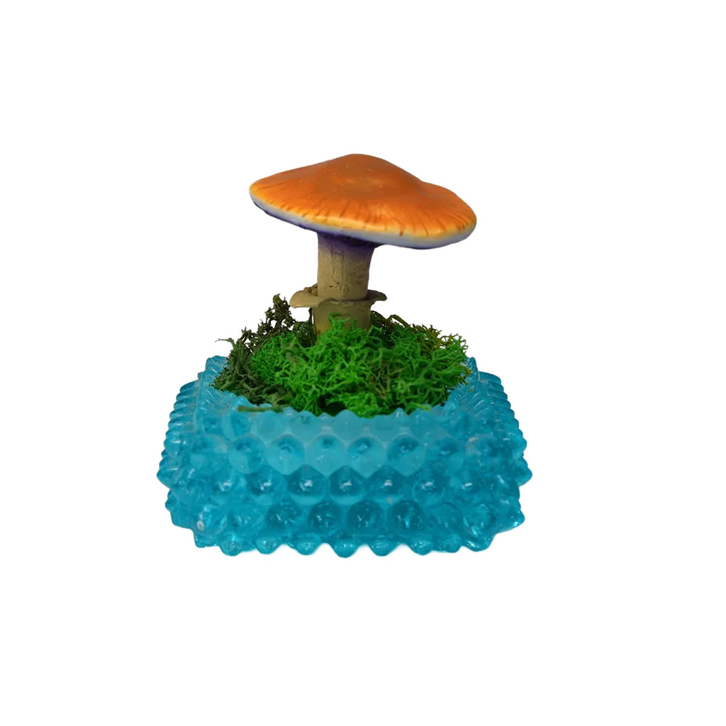 SPY26M4 • Handmade Magic Mushroom Decor on Thrifted Blue Glass Base (2 of 2)