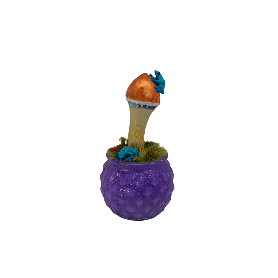 SPY26M6E • Handmade Magic Mushroom Decor on Thrifted Purple Glass Base with Bee and Ladybug Embellishments