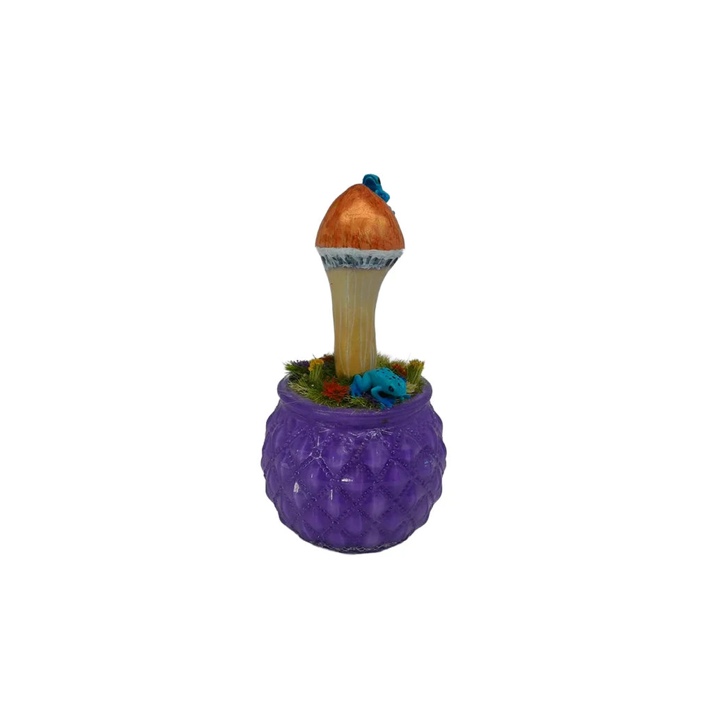 SPY26M7E • Handmade Pre-Veil Magic Mushroom Decor on Thrifted Purple Base with Frog Embellishments