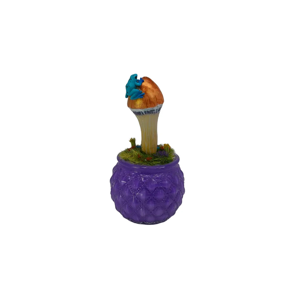 SPY26M7E • Handmade Pre-Veil Magic Mushroom Decor on Thrifted Purple Base with Frog Embellishments