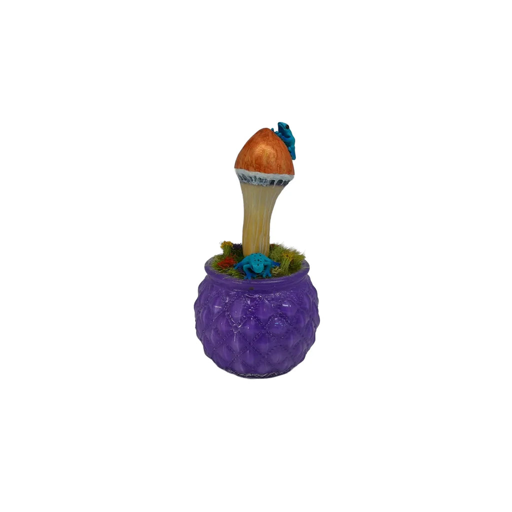 SPY26M7E • Handmade Pre-Veil Magic Mushroom Decor on Thrifted Purple Base with Frog Embellishments