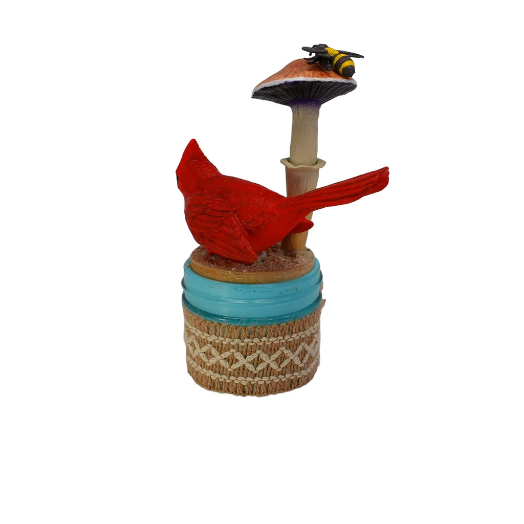 SPY26M9E • Desert Cardinal Sky Blue Mini-Mason Jar with Textile Embroidery