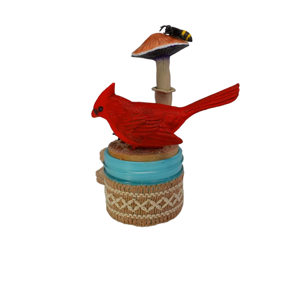 SPY26M9E • Desert Cardinal Sky Blue Mini-Mason Jar with Textile Embroidery