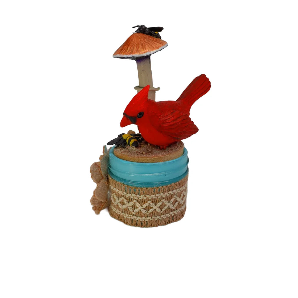 SPY26M9E • Desert Cardinal Sky Blue Mini-Mason Jar with Textile Embroidery