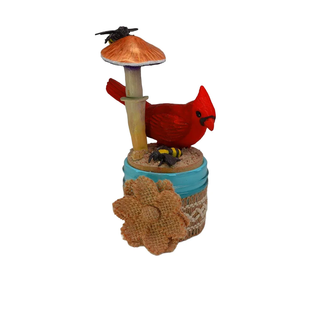 SPY26M9E • Desert Cardinal Sky Blue Mini-Mason Jar with Textile Embroidery