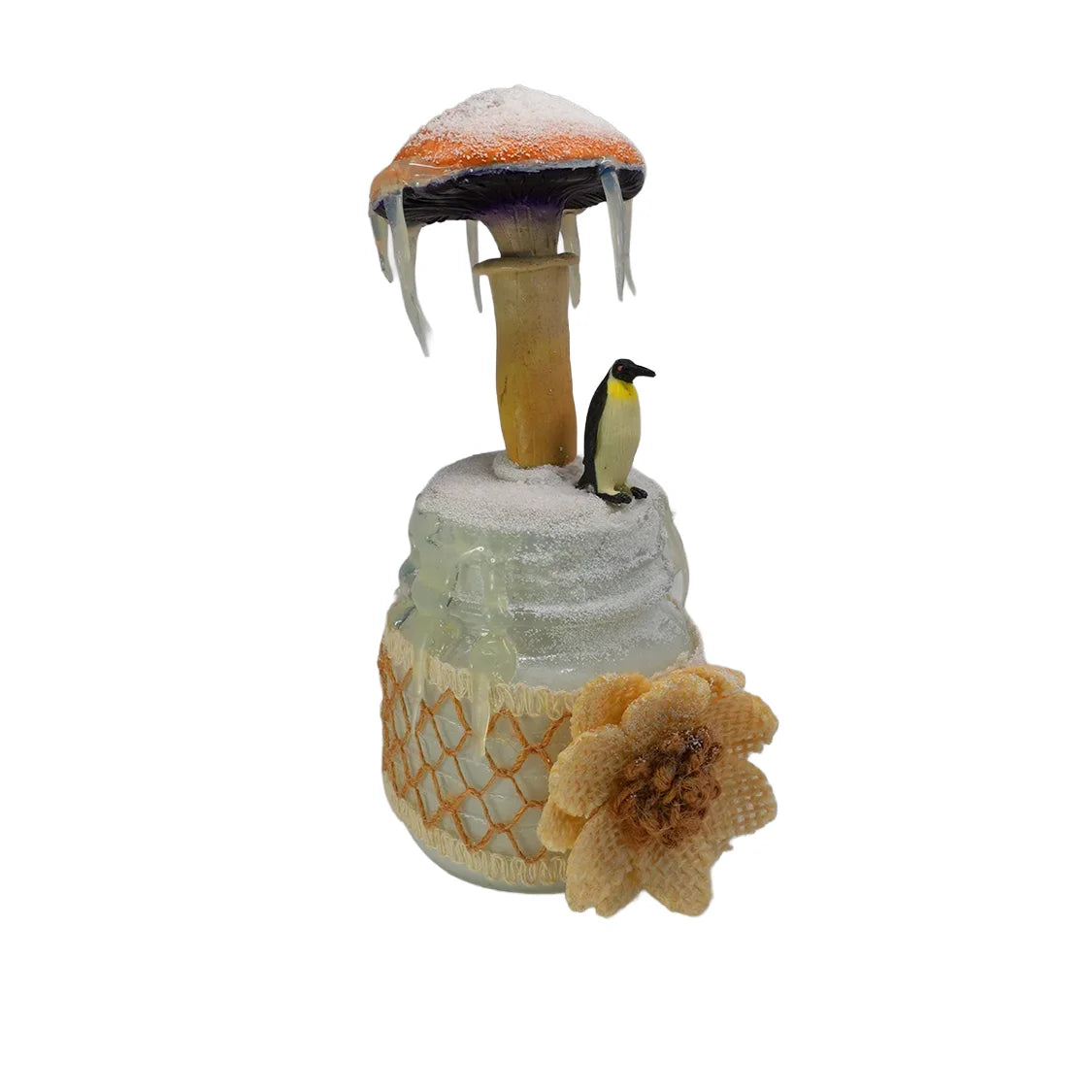 SPY26M8E • Snowy Icy Cap Mini-Mason Jar with Textile Embroidery