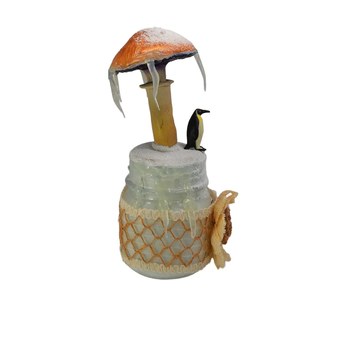 SPY26M8E • Snowy Icy Cap Mini-Mason Jar with Textile Embroidery