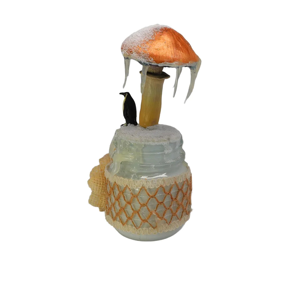 SPY26M8E • Snowy Icy Cap Mini-Mason Jar with Textile Embroidery