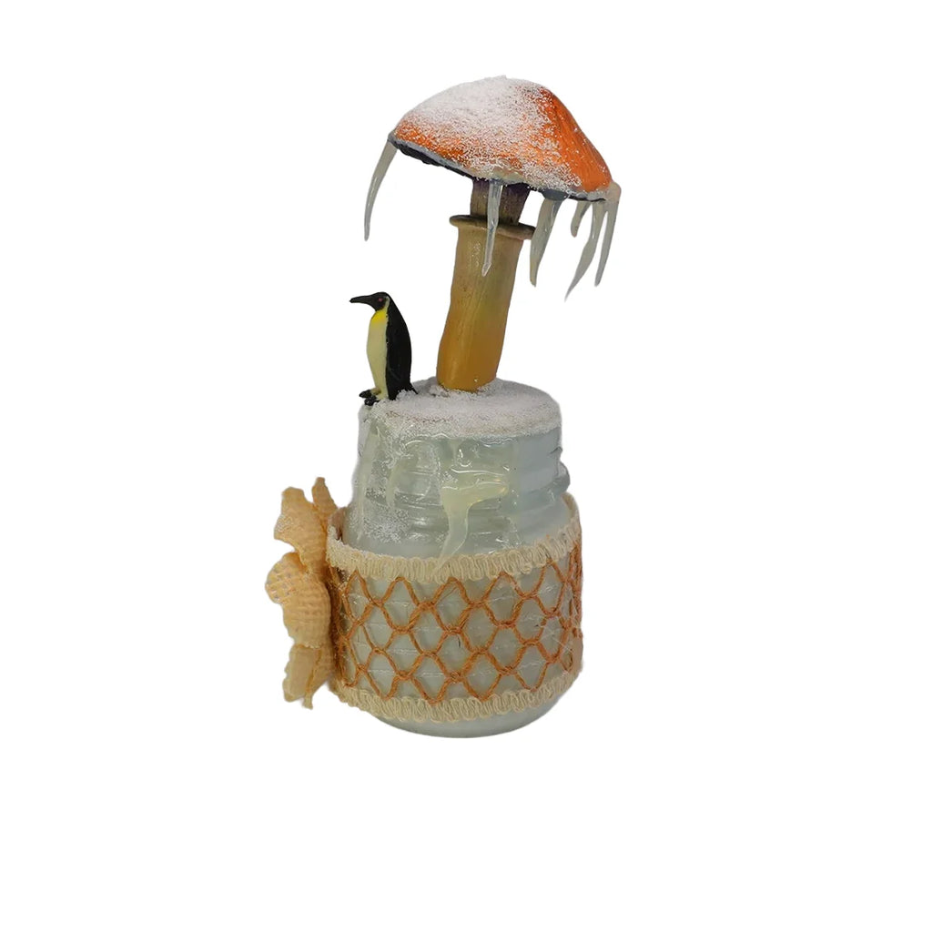 SPY26M8E • Snowy Icy Cap Mini-Mason Jar with Textile Embroidery